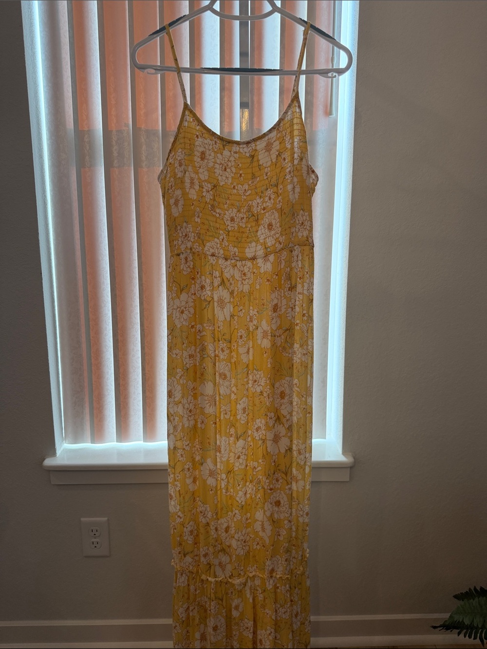 Yellow Floral Smocked Maxi Dress with Spaghetti Straps